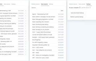 A unique ability to save and restore working sessions