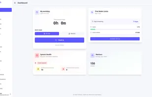 Admin dashboard showing today's clock-ins, team status, and real-time attendance overview at a glance