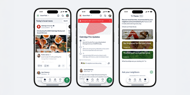 Nextdoor's latest redesign adds safety alerts, local news, and AI-powered Faves