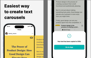 CRSL is the easiest way to create text carousels. Simply share your note to CRSL app, and get it splitted to slides.