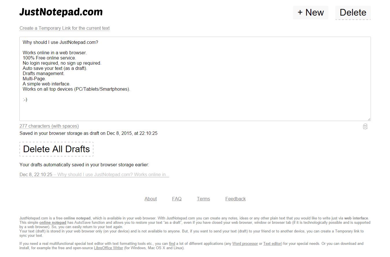 JustNotepad.com: A free online notepad allows you to create any text ...