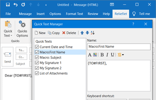 ReliefJet Quick Text for Outlook screenshot 1