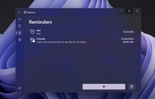 reminders screen with acrylic theme