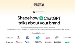 Hero messaging: "Shape how ChatGPT, Claude, Gemini, and Perplexity talk about your brand." Highlights multi-engine citation tracking with real revenue attribution, 8.8x higher conversion rates than Google Organic. Features logos of trusted enterprise clients (HP, NYKAA, Bayer, MLB, etc.).