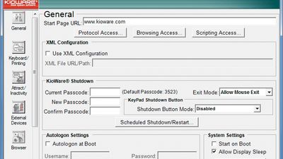 KioWare Kiosk for Windows, Configuration Tool, General Tab