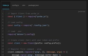 Example code from Guide.
— https://yurba.js.org/development/create-files.html#creating-index-js