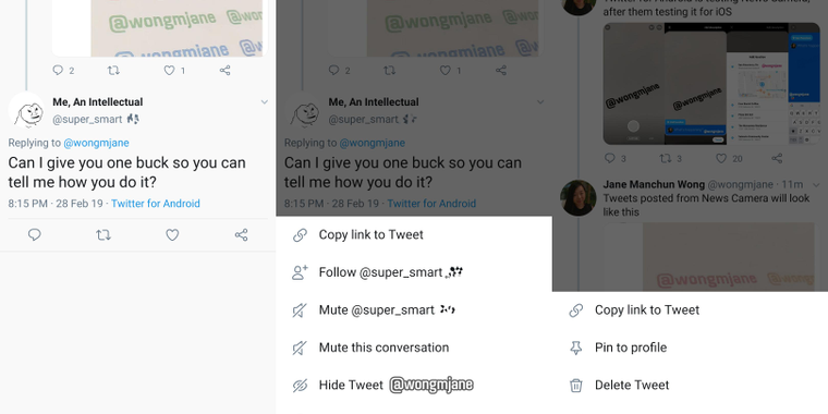 Twitter is testing a "Hide Tweet" function and reply moderation tools image