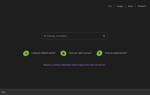 Mojeek homepage (dark mode)