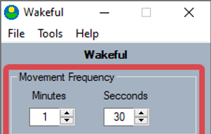 Choose how often you'd like movement to occur.
Once the PC is inactive for your preset time, Wakeful will send any inputs you have selected.