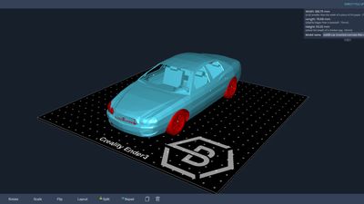 screenshot rendering of blue car with red error faces