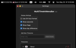 MultiTimeInMenuBar screenshot 1
