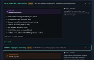 The domain report showing comprehensive fixes for domain issues.
