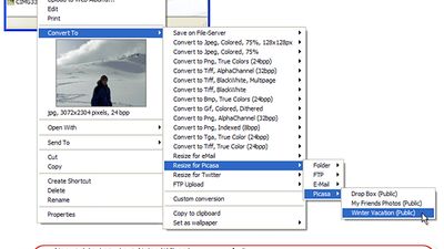 Photo sharing to Dropbox and Picasa from context menu with Image Converter Plus