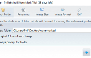 Output Settings Dialog for configuring how the protected images should be saved