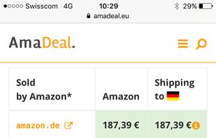Typical Price Comparison Table  including shipping cost calculation.