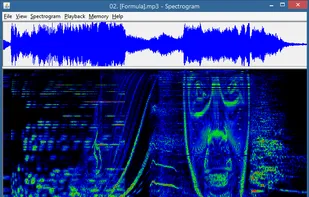 A waveform and spectrogram of "[Formula]" from Aphex Twin's album Windowlicker, showing a hidden face.