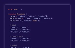 RBAC, ReBAC, ABAC, AnyBAC you need. Express any authorization model with Polar, our flexible DSL for permissions logic.
