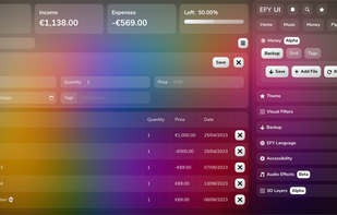 The efy menu on the right side of an app customized by it