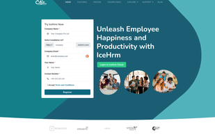 Home page for an open source HRM platform.