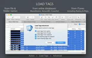 Load tags from online music databases, paths, or iTunes automatically.