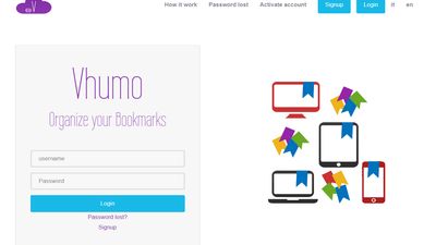 Vhumo comes to your aid, a Bookmark Manager that through a free account, allows you to organize your favorite websites (bookmarks) in personal folders making them accessible in the cloud from any device is from anywhere in the world you are.