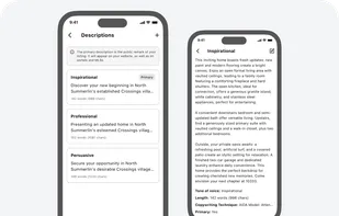 Struggling to write compelling descriptions? Our AI instantly generates engaging descriptions for you, offering different styles and tones to perfectly match your property and attract the right audience. Editing is simple too!