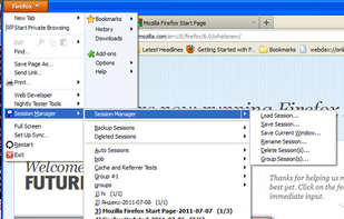 Session Manager Application Menu menu item