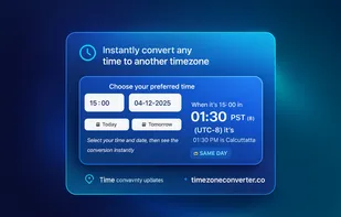 Screenshot showing the main time conversion interface where you select a time and date and instantly see the converted time in another timezone.