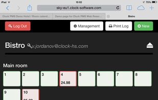 Tables overview showing current status, groups, special tables etc. in Clock POS. 