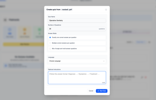 Can specify quiz generation to specific subtopics if needed (same with flashcards, which you can force to follow a format)