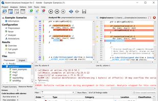 Code parts that cause the errors are highlighted in the built-in text editor and can be fixed right there.

