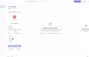 Voice input screen – record and turn your speech into threads.