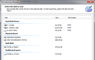 Selecting disk to scan for deleted files.