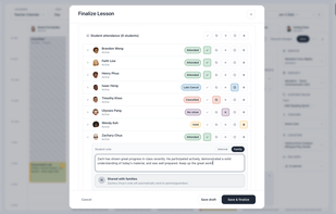 Lesson Attendance Tracking & Student Notes