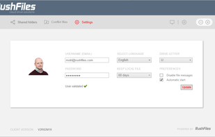 Windows app - User settings page