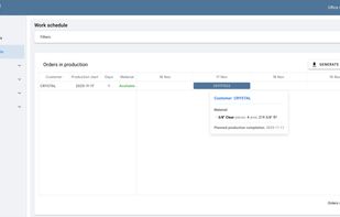 Production scheduling calendar with order timeline