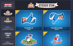 NitroType in-game sticker shop.
