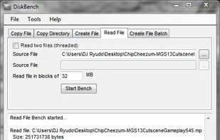An example of the 'Read File' test using a MP4 video that is 204MB in size.