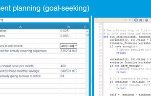 A goal-seeking spreadsheet in Dirigible