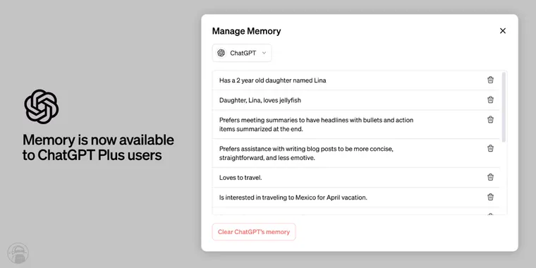 ChatGPT's new memory feature is now available to all ChatGPT Plus users image
