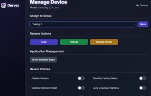 Screenshot from the device management panel of the app.