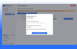 FlowScribe dashboard to generate and add long tail keywords