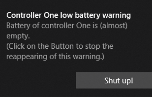 When a controller reaches low battery level, a notification is displayed.