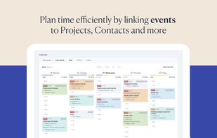 Manage your time holistically, schedule meetings in shared calendars that are linked to customers and projects, while each user can manage their own task list. Completed tasks and events automatically feed into work reports.