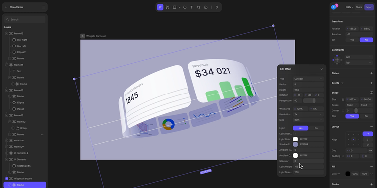 Spline adds 3D projection and noise effects for 2D layers image
