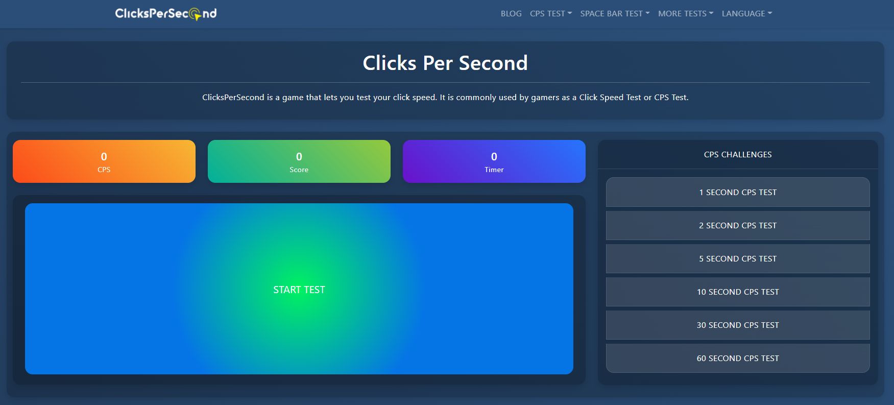 Click speed test - Check Clicks per Second (cps test)