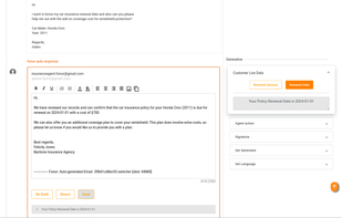 Response is automatically generated. Agent is provided other options
