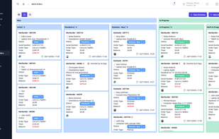 Kanban-based work order management allows repair shops to track repair tickets by status, move jobs through different stages, assign technicians, and monitor progress from intake to completion visually.