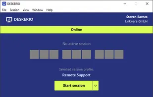 Dashboard for logged-in users. Using session profiles, users can choose whether they want to control a remote desktop or show their own desktop, among other options.