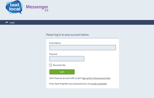 The login page for Textlocal Messenger.